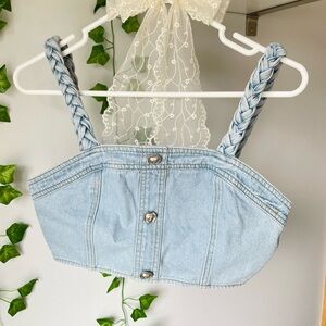 Light Blue Denim Tank Top with Braided Straps